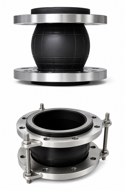 Single-Sphere Flexible Rubber Joint with Floating Flanges